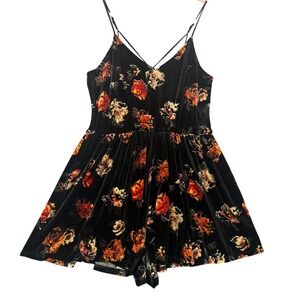Xhilaration Black Velvet Floral Romper Dark Academia Grunge Goth Y2K‎ Whimsigoth